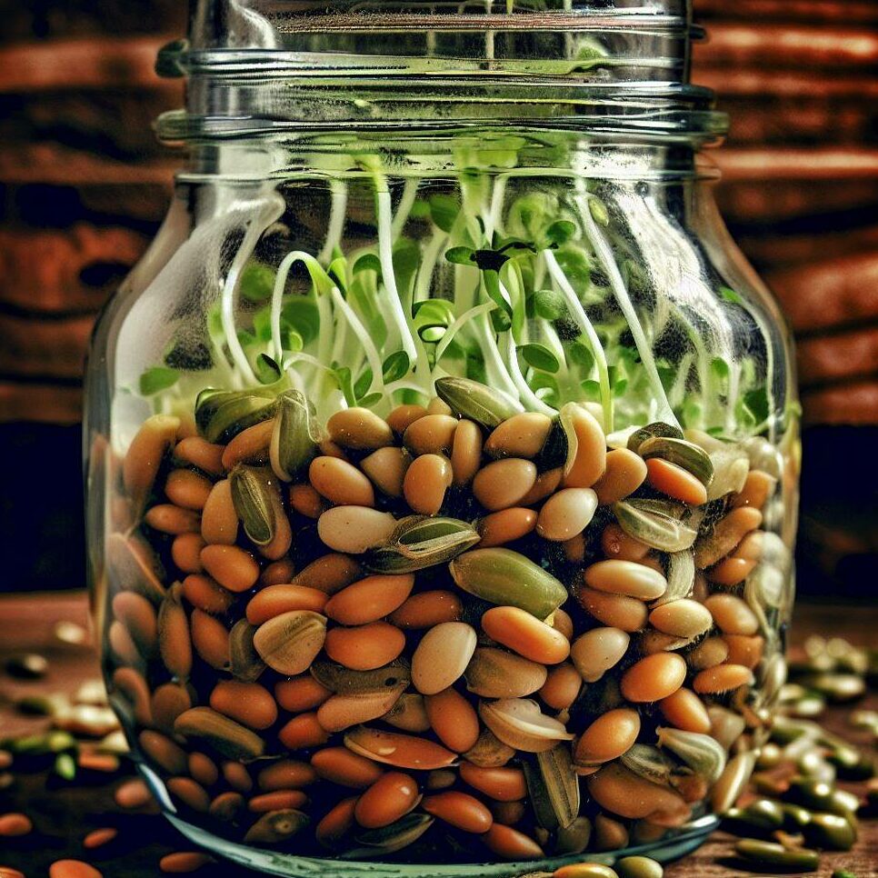 a sprouting jar filled with pumpkin seeds